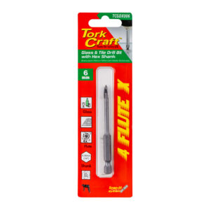 GLASS & TILE DRILL 6MM 4 FLUTE WITH HEX SHANK